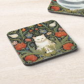 Dessous-de-verre Chat blanc Art nouveau dans le jardin (Côté gauche)