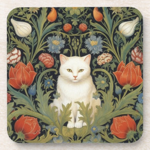 Dessous-de-verre Chat blanc Art nouveau dans le jardin