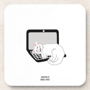 Dessous-de-verre Chat Blanc Dormir Sur Ordinateur Portable Dessous