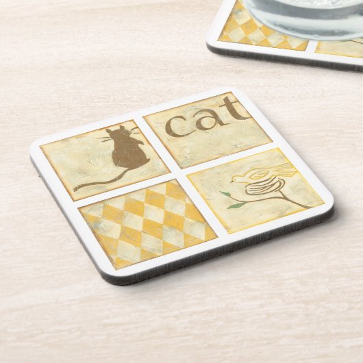 Dessous-de-verre Chat Brown et oiseau jaune par Chariklia Zarris (Côté gauche)