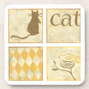 Dessous-de-verre Chat Brown et oiseau jaune par Chariklia Zarris