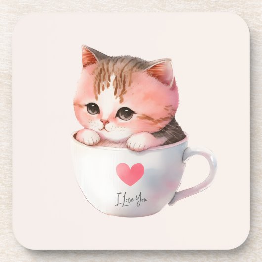 Dessous-de-verre Chat Chibi Rose Pâté Kawaii (Devant)