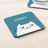 Dessous-de-verre Chat Coaster Monogramme Chevron Bleu Mignon (Côté gauche)