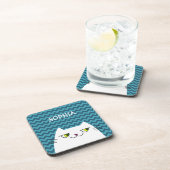 Dessous-de-verre Chat Coaster Monogramme Chevron Bleu Mignon (Côté Droit)