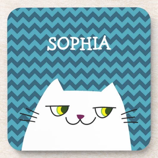 Dessous-de-verre Chat Coaster Monogramme Chevron Bleu Mignon (Devant)