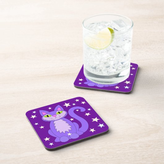 Dessous-de-verre Chat cosmique mignon Carton souriant Kitty Purple (Côté Droit)