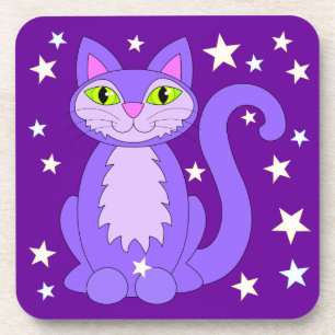 Dessous-de-verre Chat cosmique mignon Carton souriant Kitty Purple