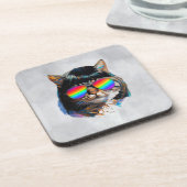Dessous-de-verre Chat dans une perruque + Lunettes de soleil (Peint (Côté gauche)