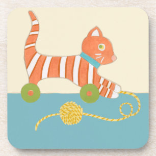 Dessous-de-verre Chat de jouet rayé avec balle de chaîne