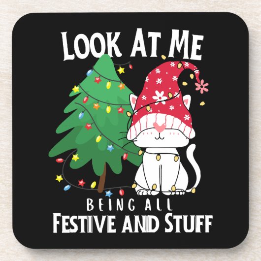 Dessous-de-verre  Chat de Noël drôle (Devant)