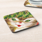 Dessous-de-verre chat de Noël vintage (Côté gauche)