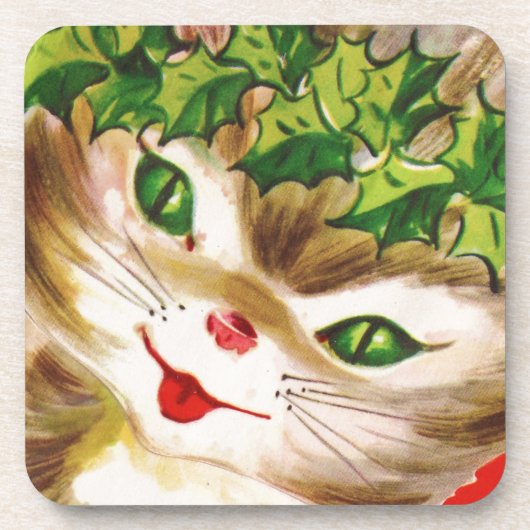 Dessous-de-verre chat de Noël vintage (Devant)