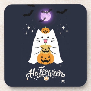 Dessous-de-verre Chat d'Halloween au clair de lune – Nuit effrayant