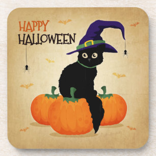 Dessous-de-verre Chat d'Halloween vintage et Citrouilles Dessous-