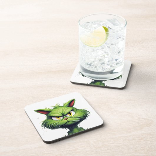 Dessous-de-verre Chat en colère vert (Côté Droit)