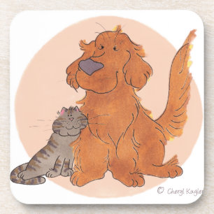 Dessous-de-verre Chat et golden retriever/dessous de verre