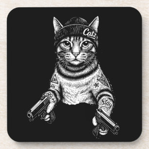 Dessous-de-verre Chat Gangster Tatoué Art   Kitty Streetwear Cool
