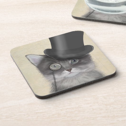 Dessous-de-verre Chat gris avec chapeau supérieur (Côté gauche)