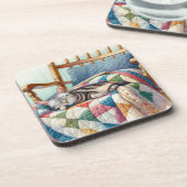 Dessous-de-verre Chat gris doux dormant sur une courtepointe (Côté gauche)