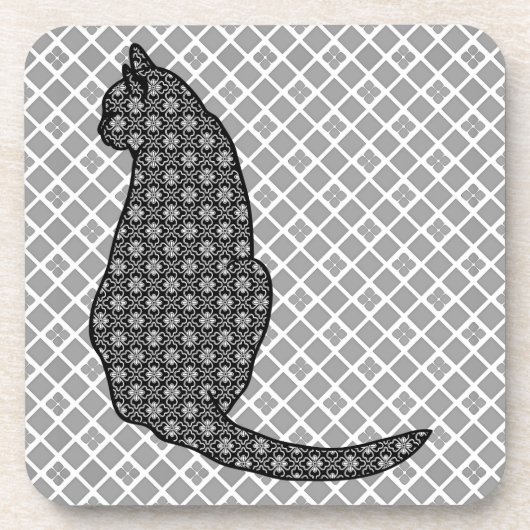 Dessous-de-verre Chat japonais - Kimono noir et blanc (Devant)