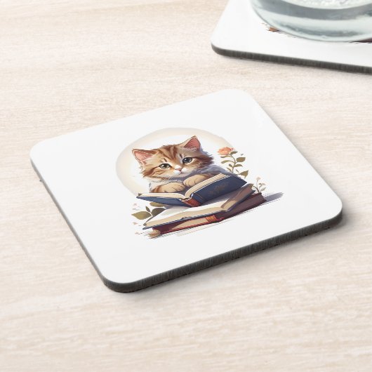 Dessous-de-verre Chat lecture d'un livre (Côté gauche)