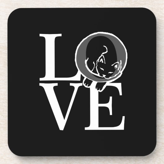 Dessous-de-verre Chat Love sur Décor Noir (Devant)
