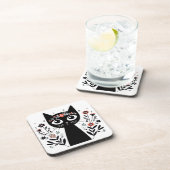 Dessous-de-verre Chat noir aux grands yeux entouré de fleurs (Côté Droit)