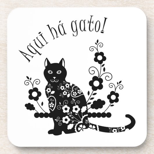 Dessous-de-verre Chat noir avec fleurs et expression portugaise (Devant)
