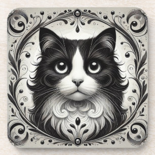 Dessous-de-verre Chat noir & blanc Glow ❄️ Portrait élégant