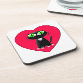 Dessous-de-verre Chat noir dans le coeur rouge (Côté gauche)