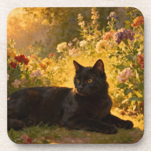 Dessous-de-verre Chat noir dans les fleurs I (Devant)