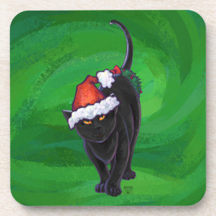 Dessous-de-verre Chat noir de Noël en vert