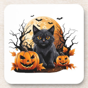 Dessous-de-verre Chat noir entouré de citrouilles