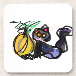 Dessous-de-verre Chat noir et joie de citrouille