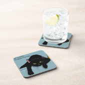 Dessous-de-verre Chat Noir Fatigué Bleu Drôle (Côté Droit)