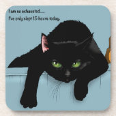 Dessous-de-verre Chat Noir Fatigué Bleu Drôle (Devant)