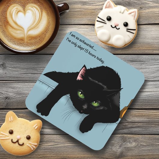 Dessous-de-verre Chat Noir Fatigué Bleu Drôle