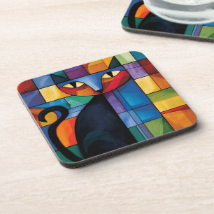 Dessous-de-verre Chat noir géométrique Grille de verre teinté