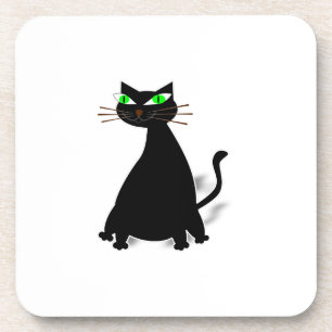 Dessous-de-verre Chat noir gras aux yeux verts