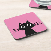 Dessous-de-verre Chat noir mignon de Kitty - rose indien animale (Côté gauche)