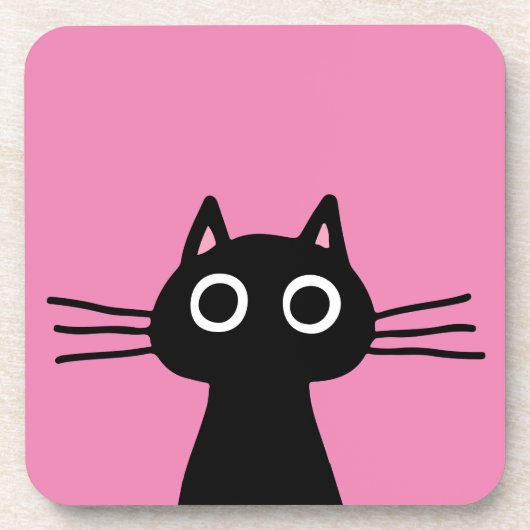 Dessous-de-verre Chat noir mignon de Kitty - rose indien animale (Devant)