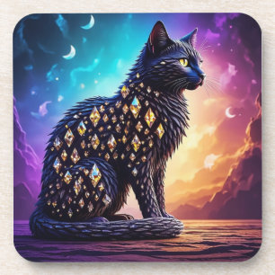 Dessous-de-verre Chat Noir Mystérieux Avec Diamants
