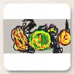 Dessous-de-verre Chat noir trois citrouilles