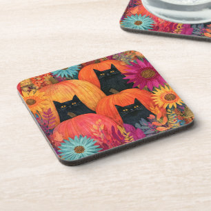 Dessous-de-verre Chat noir vigilant Patch de citrouille d'automne