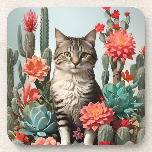 Dessous-de-verre Chat parmi les cactus | AMOUREUX DE LES CHATS (Devant)