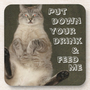 Dessous-de-verre Chat "POSER VERS LE BAS BOIRE & ME NOURRIR" Dessou