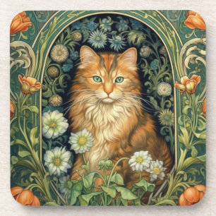 Dessous-de-verre Chat rouge dans le jardin Art nouveau
