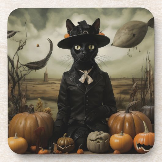 Dessous-de-verre Chat sorcière avec citrouilles (Devant)