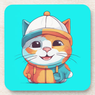 Dessous-de-verre Chat souriant portant un Clipart Casquette