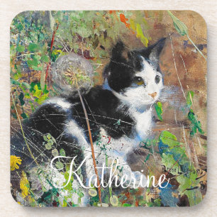 Dessous-de-verre Chat sur parterre de fleurs
